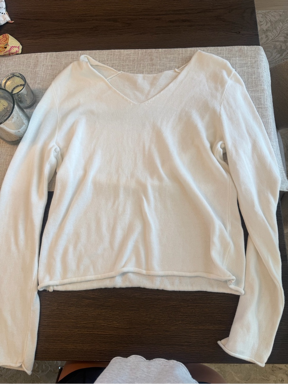 Brandy Melville Cream V-Neck Lightweight Sweater